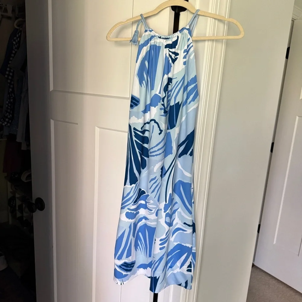 NWT Gretchen Scott Blue Sleeveless Dress Tie Shoulder Short‎